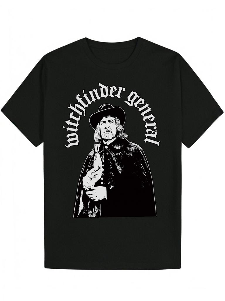 Graphic T-shirt - Black Vintage Witchfinder General Design - Breathable Polyester Fabric - Round Neck Casual Shirt for Themed Events