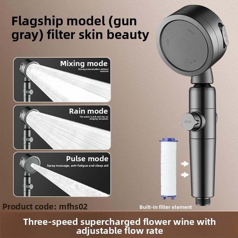 1 druckbeaufschlagter Filterduschkopf, mit drei einstellbaren Stufen superdruckbeaufschlagten Haushaltsduschkopfs und einem im Winkel verstellbaren Duschkopf