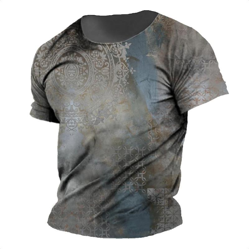 Color Block Splash Ink 3D Print Men's Trendy Sports Short Sleeve Crew Neck T-shirt, Summer Outdoor