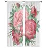 Rose Flower and Leaves Tulle Window Curtains for Living Room Yarn Sheer Voile Curtain for Bedroom Kitchen Drape Decor