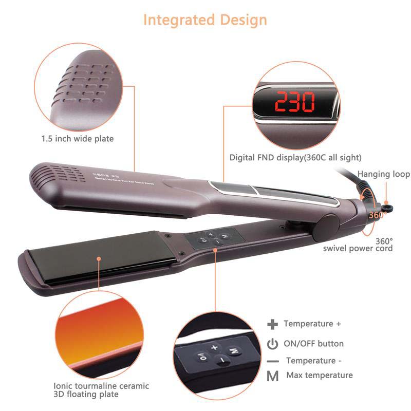 Hair Straightener with Electrolytic Technology Aluminum Plates Precision Temperature Control for Smooth Hair