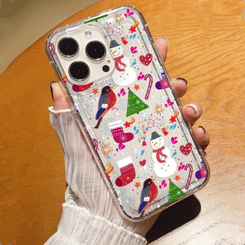 Winter Snowflakes Christmas Clear Phone Cover Case For iPhone 16 15 14 13 12 11 Pro Max 7 8 Plus X XR XS Airbag Anti-fall Cover