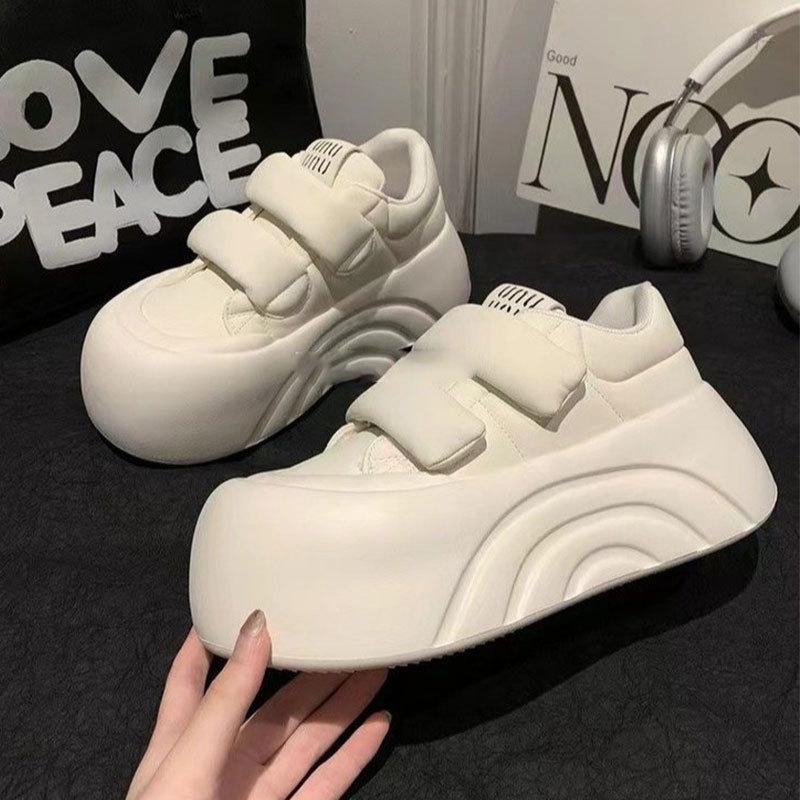 Round Head Thick Sole Big Head Shoes Women's Autumn Velcro Casual Shoes Ugly Cute Sports Shoes Increase Height Versatile