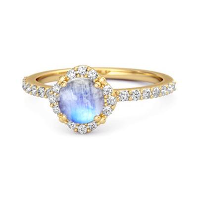 Moonstone Floral Halo Pave Ring - 925 Sterling Silver Gold Vermeil