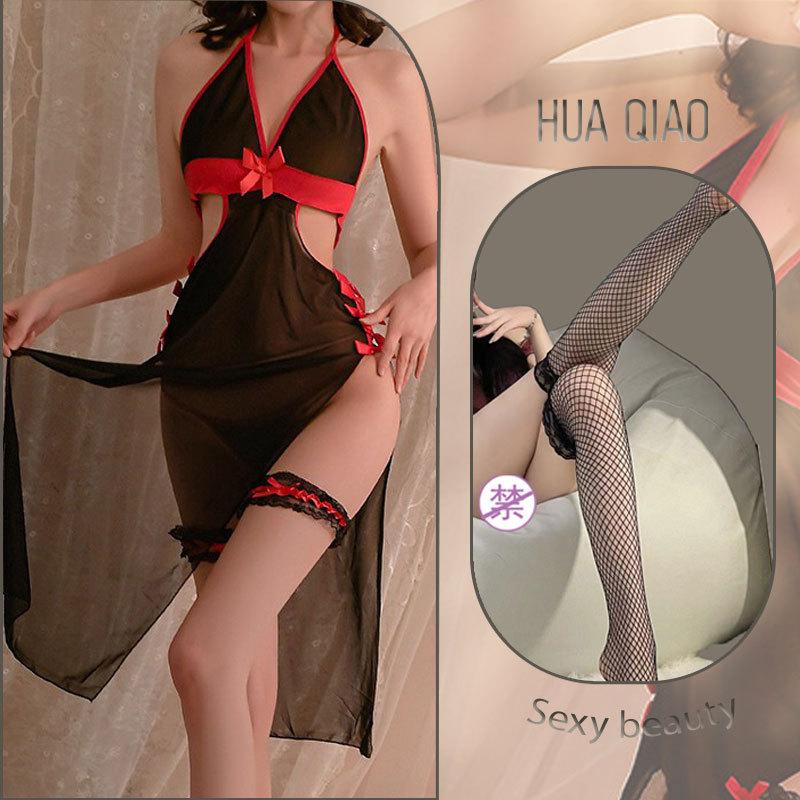 Sexy Lingerie Mature Royal Sister Suit Perspective Temptation High Split Female Cheongsam Flirting Lingerie Transparent