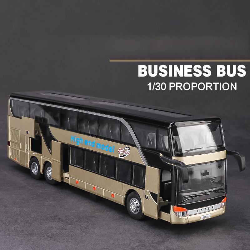 Interesting Toys Large Children's Toys Double-Decker Bus Simulation Alloy Model Long-Distance Bus Business Bus Toy Car Gift Ornament