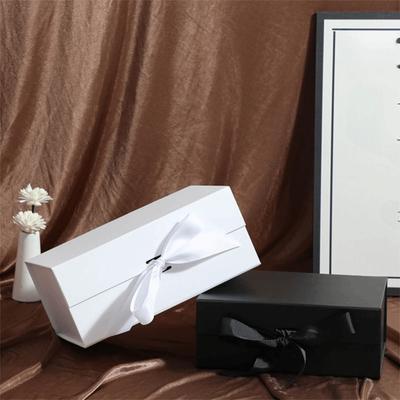 Pure Color Gift Box One-Piece Design Ribbon Decoration Magnetic Closure Box Foldable Flip Cover Cardboard Folding Box