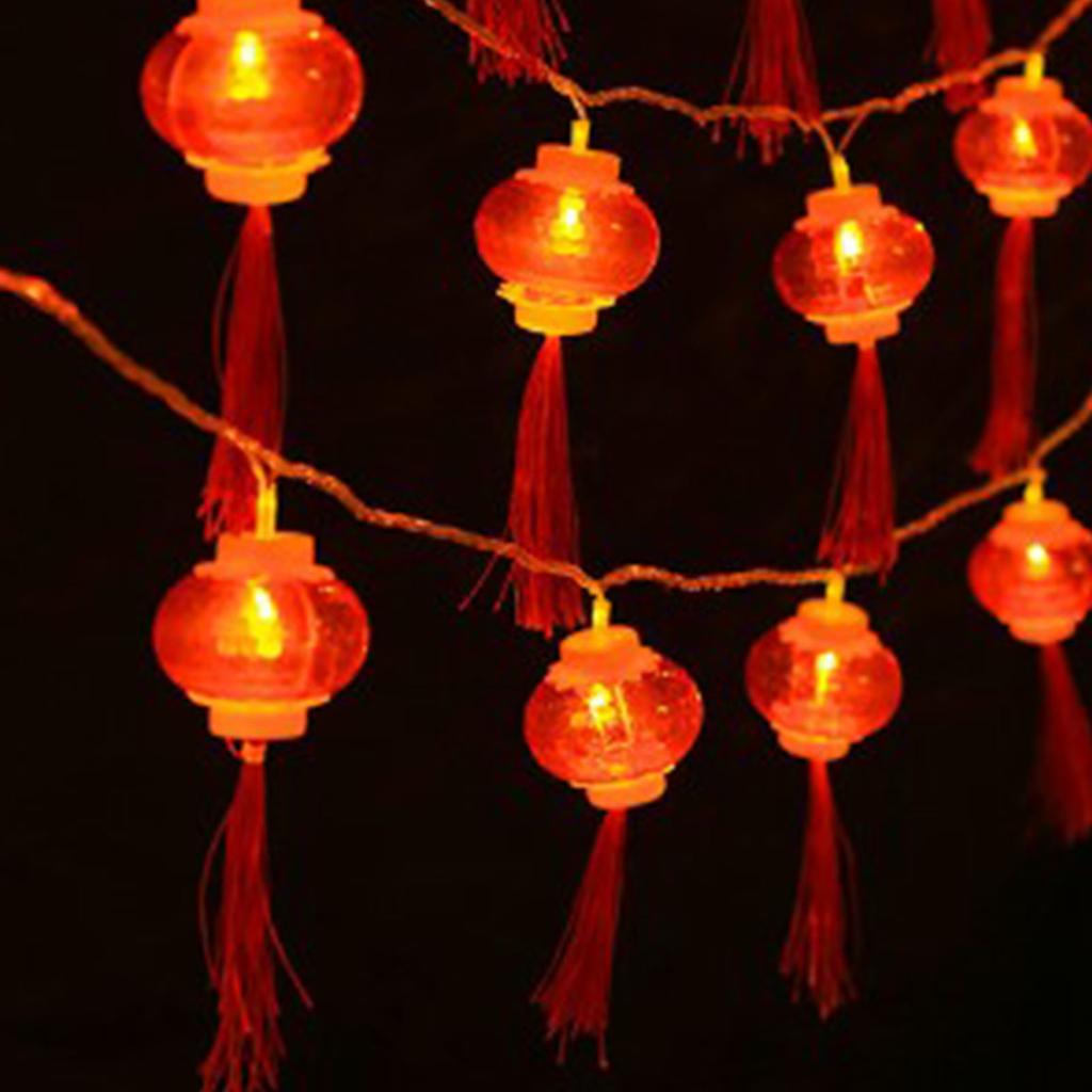 Red Chinese Lantern String Lights LED Light Beads Waterproof New Year Lantern with PVC Shell for