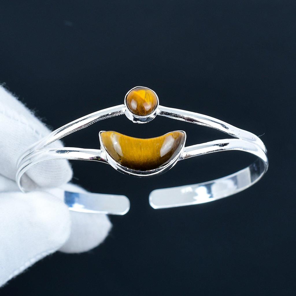 Beautiful Tiger Eye Gemstone Handmade Cuff Bangle 925 Sterling Silver Cuff Bangle, Tiger Eye Bracelet For Wife , Unisex Bangle, Gift For Him