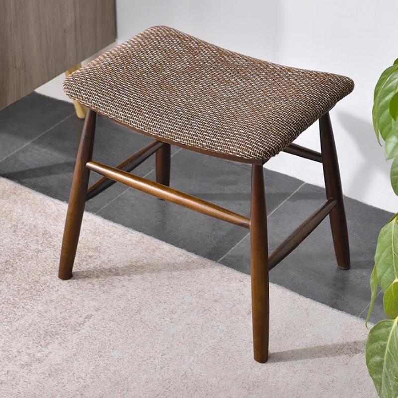 Tufted Makeup Stool Solid Wood - Scandinavian Vanity Chair with Pillow, Upholstered Bedroom Bench for Dressing Table & Entryway