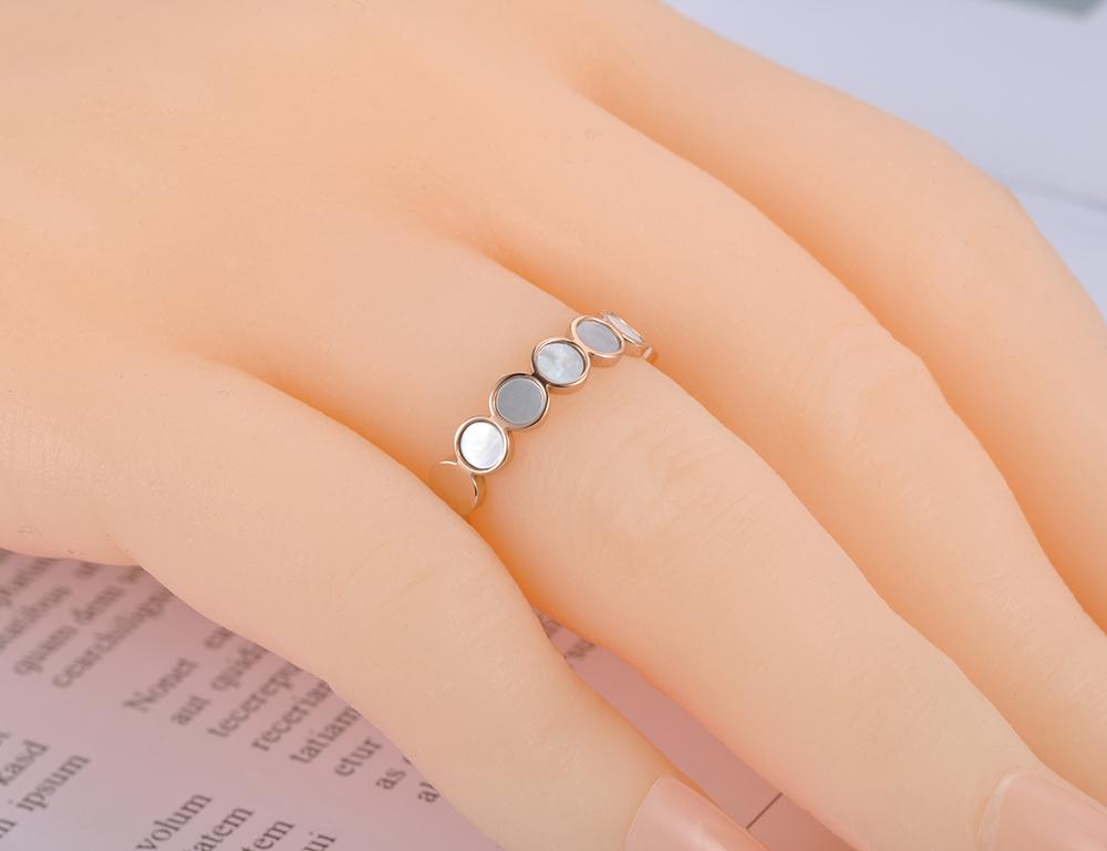 JeeMango New Titanium Stainless Steel Fine White Shell Rings Bridal Wedding Geometric Ring Jewelry For Women Girls JR19113