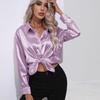 GMXIA Women's Fashion Casual Summer Solid Color Print Long Sleeve POLONeck Blouses & Shirts