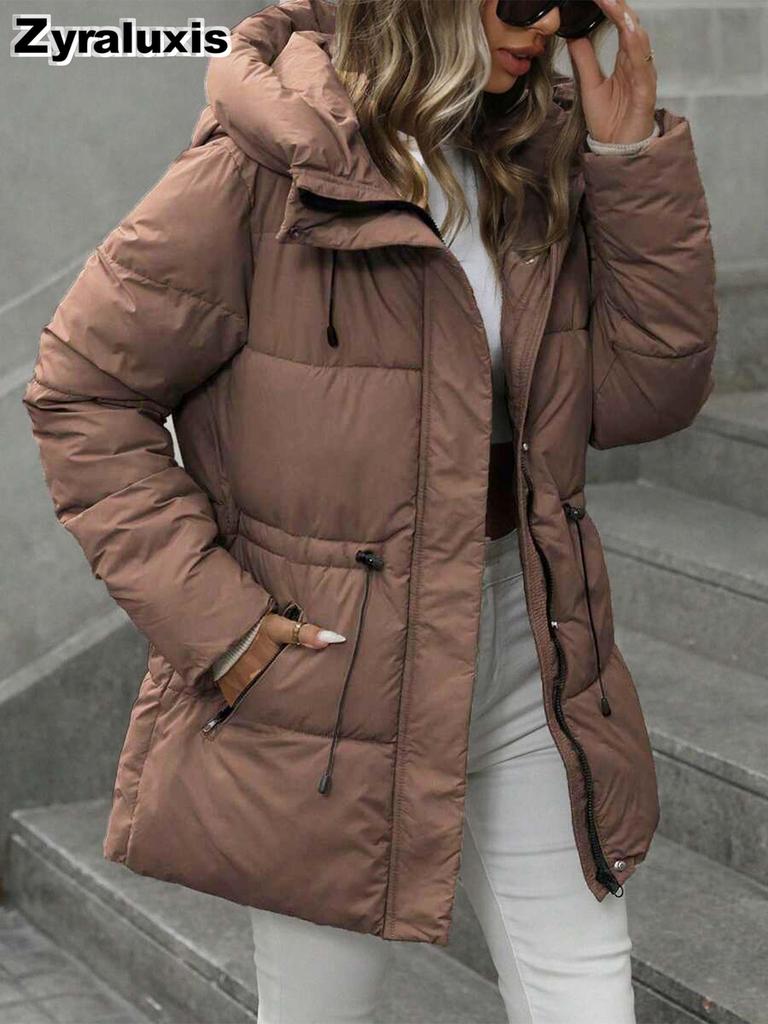 New Foreign Style Thick Cotton Coat for Women, Long Sleeve Hooded Padded Jacket, Slim Fit Fashion Outerwear