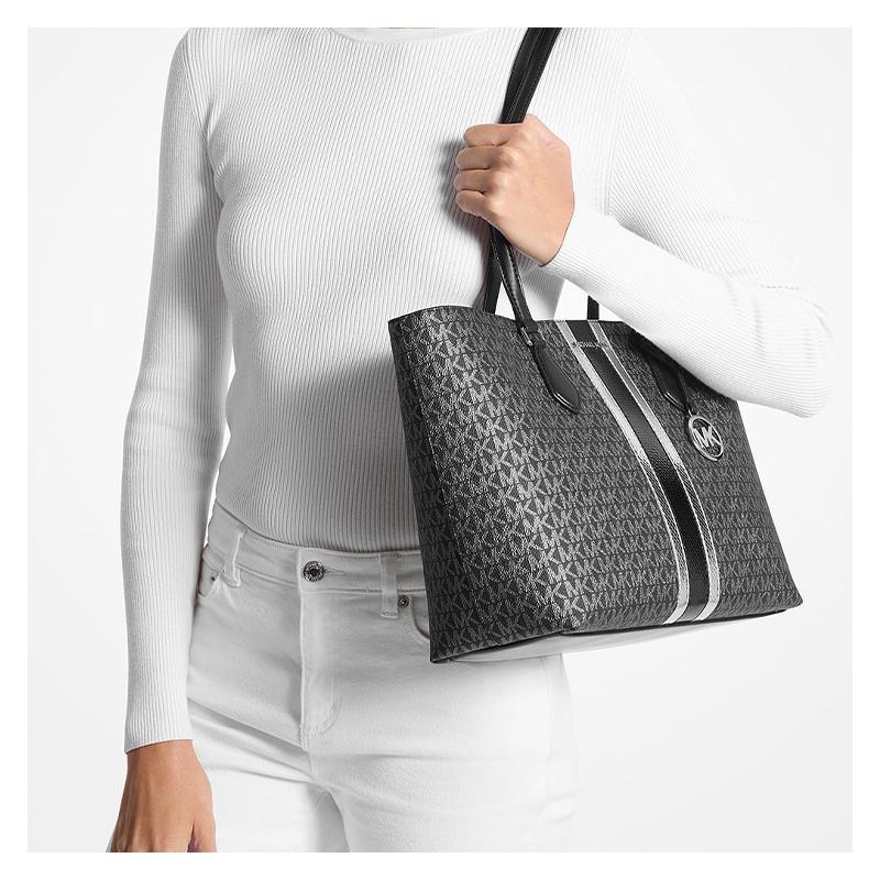 MICHAEL KORS Sheila Sheila logo printed snap fastening coated canvas shoulder bag large women's black