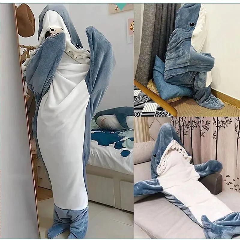 Pigiama Intero Invernale Squalo Sacca a Pelo Animale Cartone Animato Panno Viso Abbigliamento da Casa Caldo Tempo Libero Pigiama Uomo e Donna