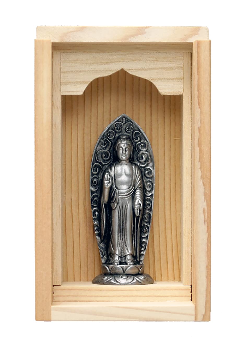 

Статуя Будды ручной работы Amitabha Nyorai Zushi Подставка для благовоний Набор благовоний Серебряный Watanabe Keiaki Оригинальная модель в год Собаки и статуя Будды