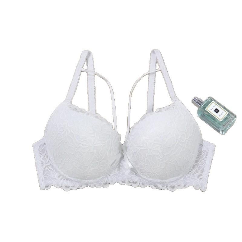 Top thin bottom thick women's small size underwear sexy lace bow sponge gathered bra steel ring pure desire wind bra