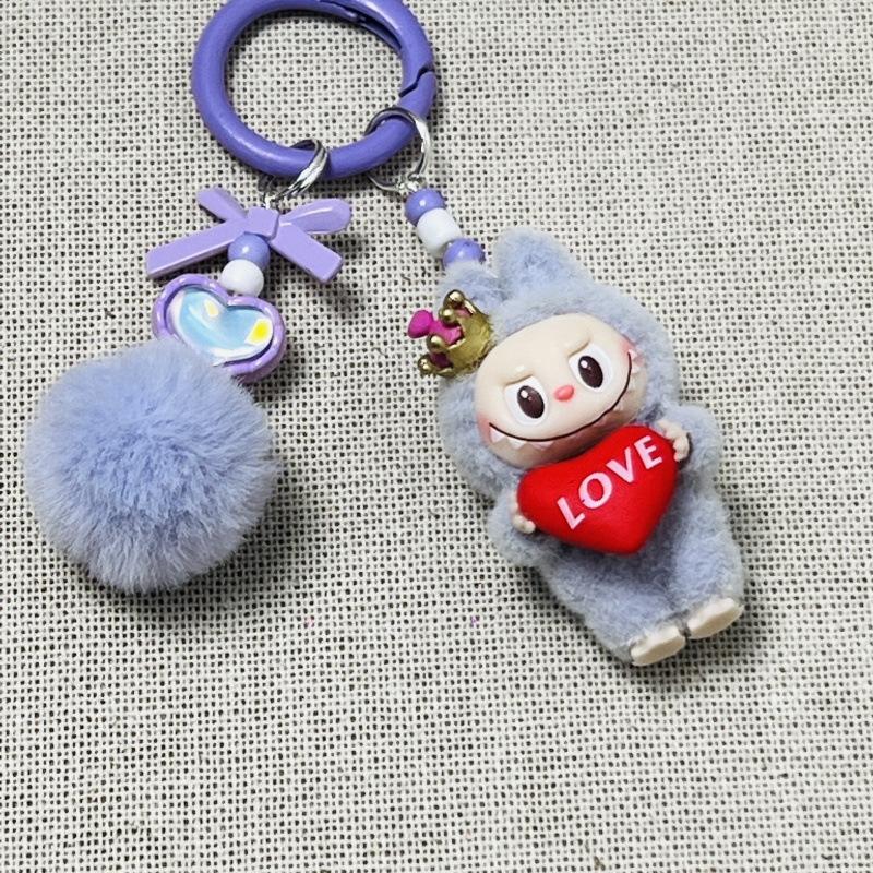 Cartoon Cute Flocking Mini Standing Mobile Phone Pendant Schoolbag Doll Keychain Gift
