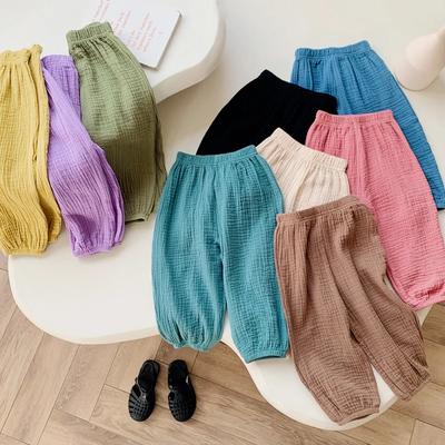 Pantalones de lino y algodón para niñas, pantalones bombachos holgados informales para bebés, pantalones transpirables para niñas, ropa para niños