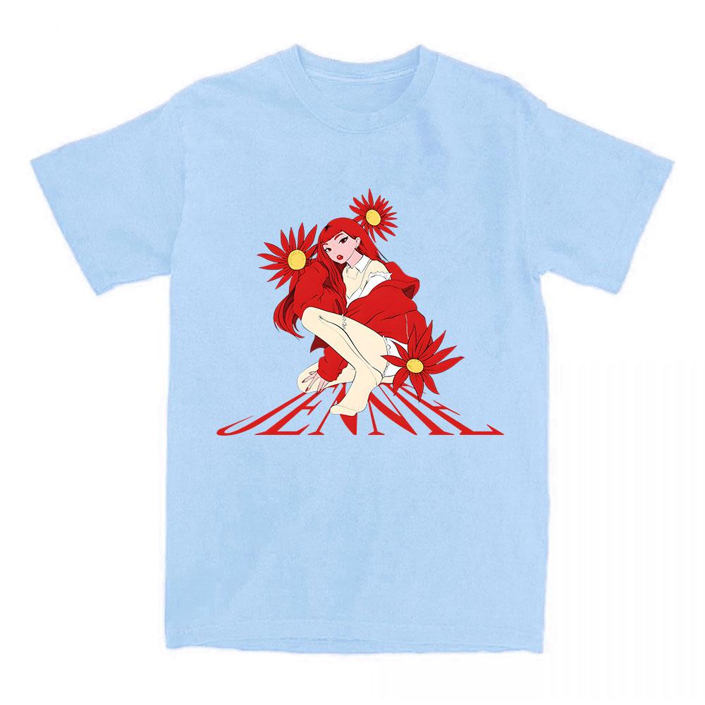 Jennie Back To School Anime Tee Short Sleeve Cotton T-shirt Casual Fashion Graphic Printing Tshirts O-neck Women Men Top