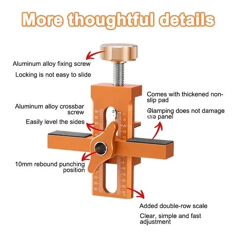 Woodworking Cabinet Door Installation Jig Door Panel Rebound Device Punch Mounting Jig 6/8/10mm Doweling Drilling Guide Locator