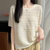 Navava Women Cool Daily Punching PaTTern Wave ShorT Sleeve KniT T shirT Nk3704