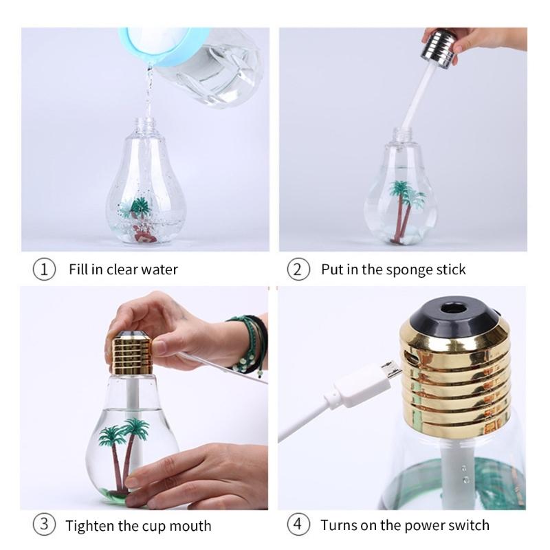 Fashion Light Bulb Shape Humidifier with Soothing Night Light USB Portable Technology Plastic Texture for Bedroom Decors