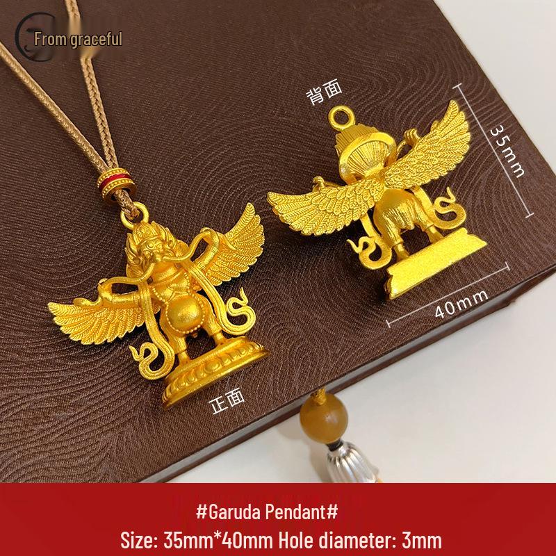 Gold Sand Eight Treasures Compass Pendant Necklace with Gourd Charm for Women