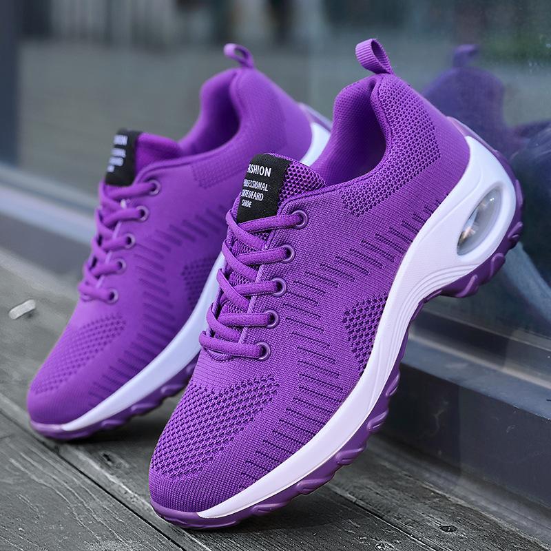 New Four Seasons Leisure Sports Women's Shoes Large Size PU Air Cushion Running Women's Shoes Outdoor Travel Shoes Lace-up Shoes