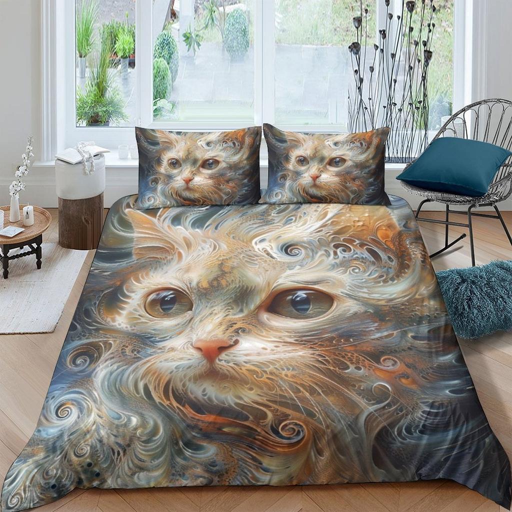 Comforter Cat Bedding Set Printed Suitable Children Kids And Adults Warm Soft And Breathable