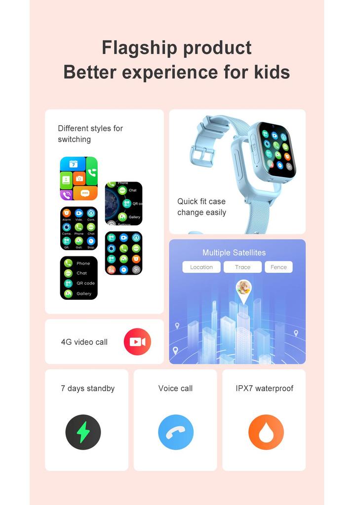 Kids' 4G Smartwatch with GPS, Large Display, and Wearable Necklace Design - Model K26H