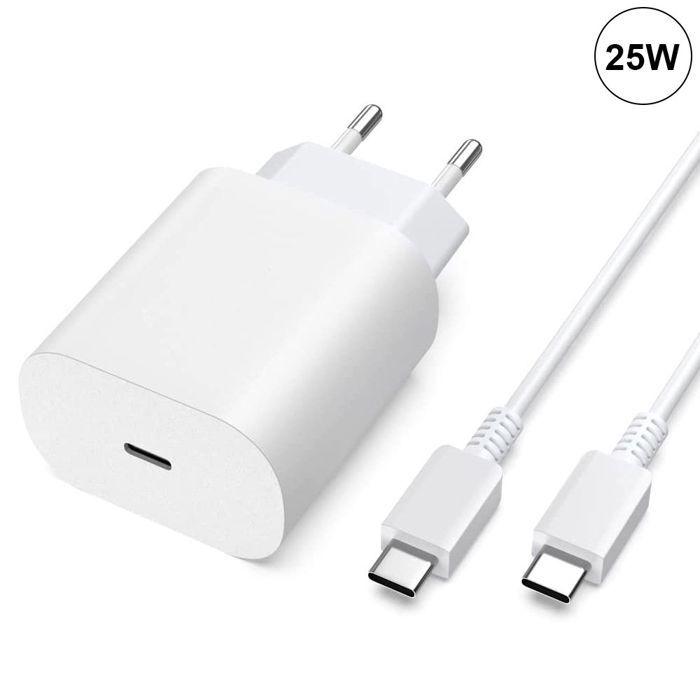 USB-C-Ladegerät 25W + USB-C auf USB-C Kabel 1M Weiß für Samsung Galaxy A36 A56 A32 4G-5G A31 A30