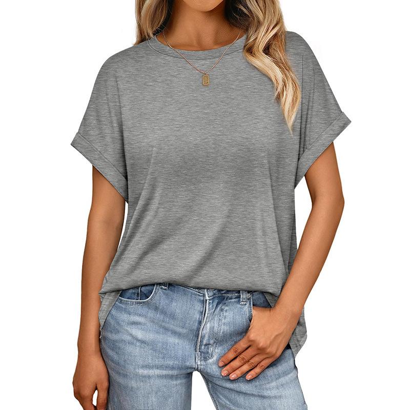 2026 Sommer Damen Einfarbig Locker Rundhals Kurzarm T-Shirt
