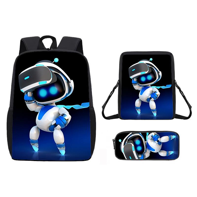 Astro Bot Cartoon Pattern Backpack Shoulder Bag Pencil Case Three Set Piece