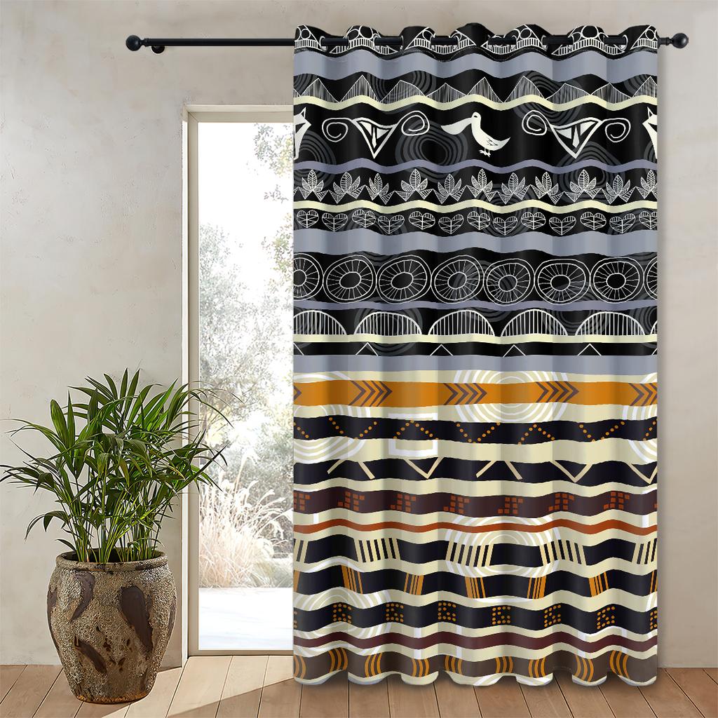 1PC High Blackout Double-sided Matte Polyester Curtain, Left and Right Loop, Perforated, Multi-color Striped Loop Pattern