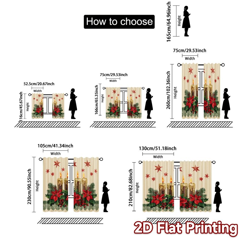 2 Stück, Vorhänge Weihnachtskerzen Poinsettia Sterne (3) Moderner Fenstervorhang Vielseitige Langlebige Polyestervorhänge Festlich für