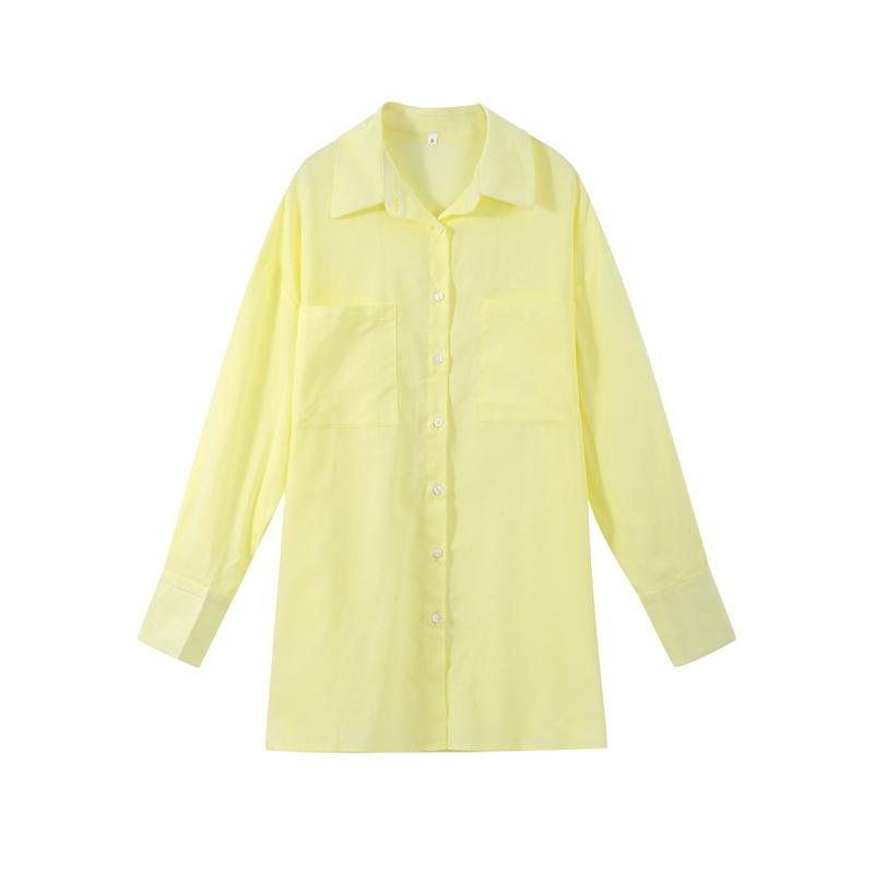 Sommer Freizeit Gelber Anzug Damen Locker Langärmeliges Hemd+Rock Mode 2-teiliges Set Pendler Rockset