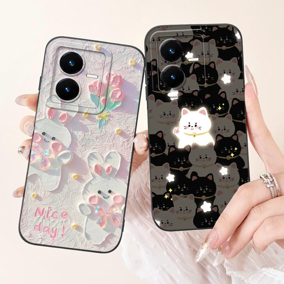 For Vivo Y22 Y22s Y22t Phone Case Vivo V2206 V2207 Y22 Y22s Y22t Elegant Floral Cat Painted Soft Silicone Shockproof Cases