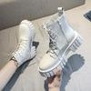 Platform Ankle Boots Women Autumn Winter PU Leather Combat Booties Punk Thick Bottom Motorcycle Boots Side Zip Work Botas Mujer