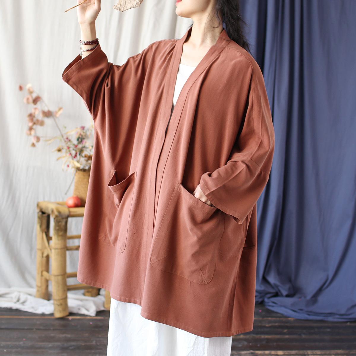 

Johnature Niche Vintage Style Свободное ретро пальто Женское зимнее V-образное вырезное однотонное индивидуальное пальто One Size оранжевый