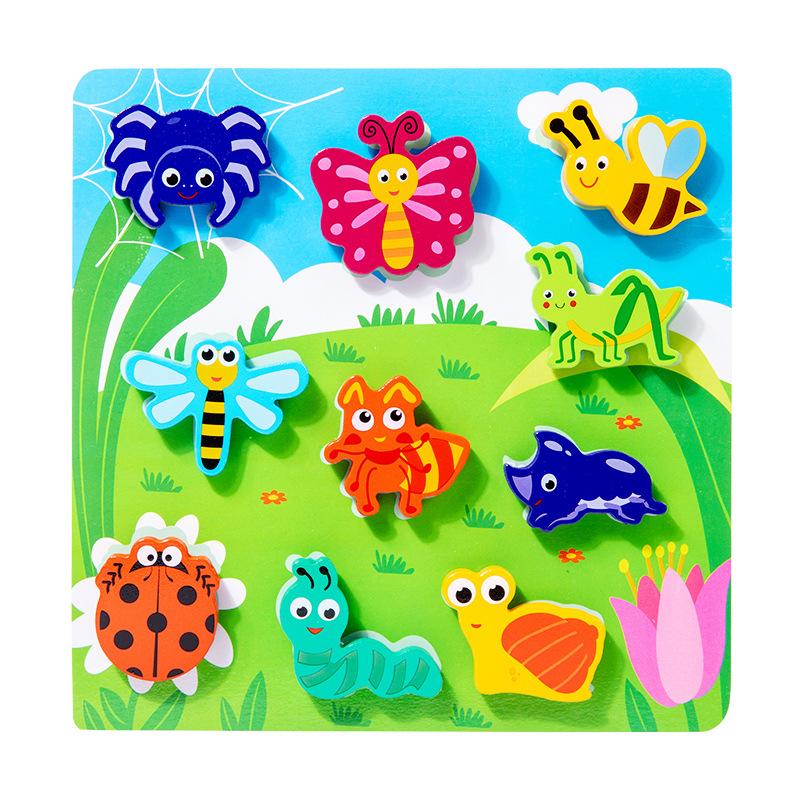 Wooden Children'S Early Education Puzzle Creative Velcro Three-Dimensional Puzzle Building Block Car Animal Puzzle