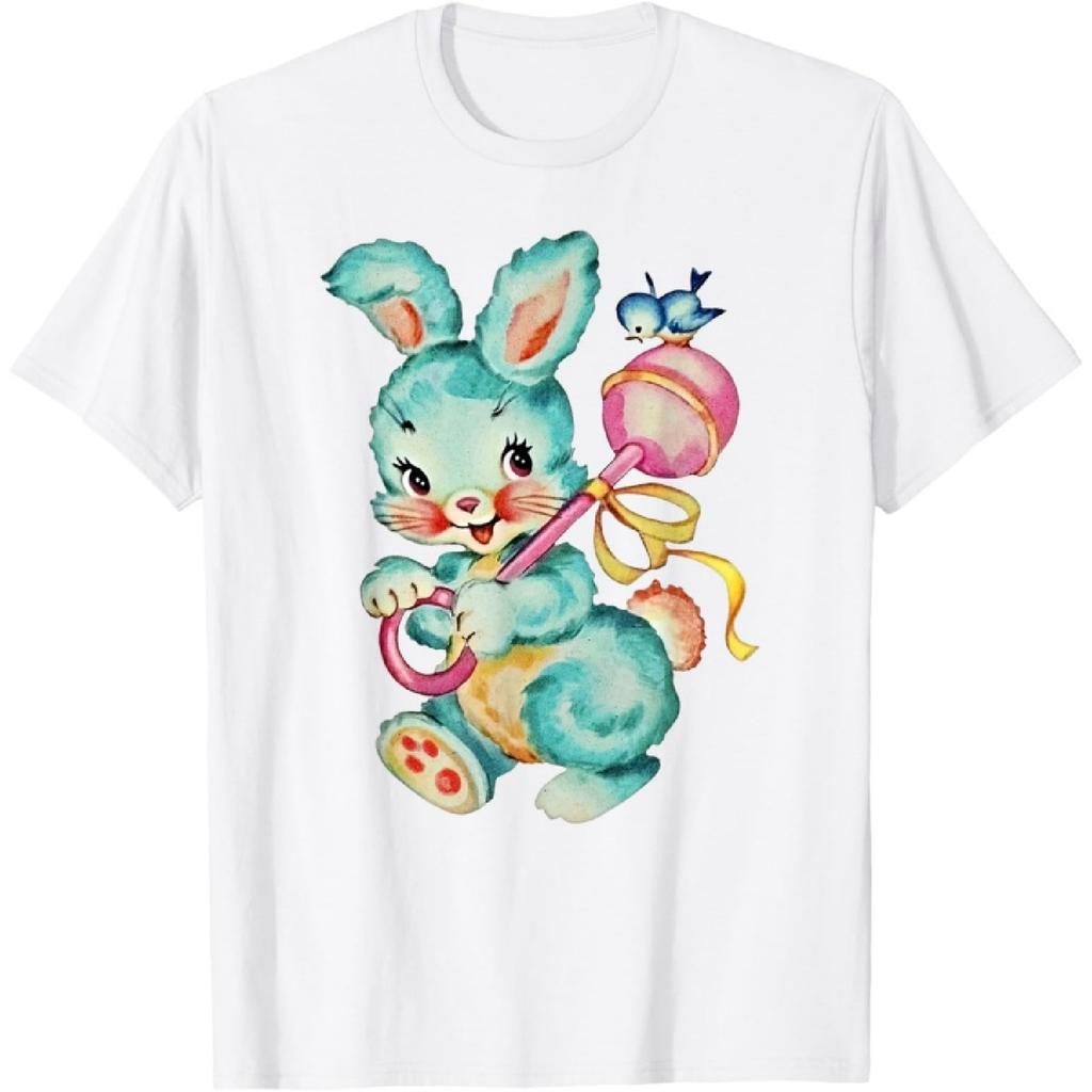 Vintage Easter Cute Bunnny And Bird Spring Retro Vintage T-Shirt