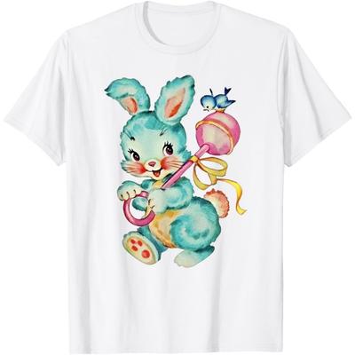 Vintage Easter Cute Bunnny And Bird Spring Retro Vintage T-Shirt