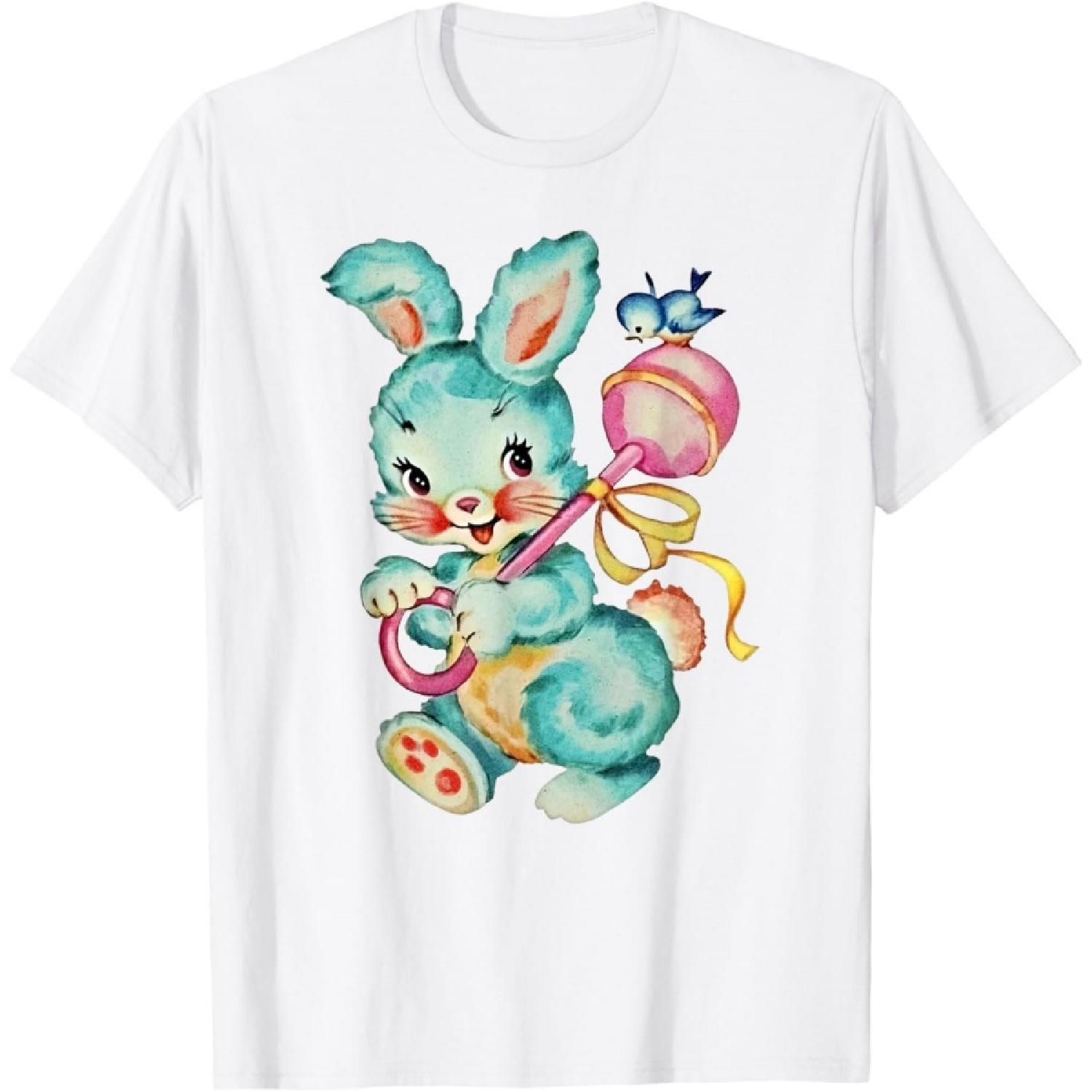 Винтажная Пасхальная Милая Крольчиха и Птичка Весенняя Ретро Винтажная Футболка S
