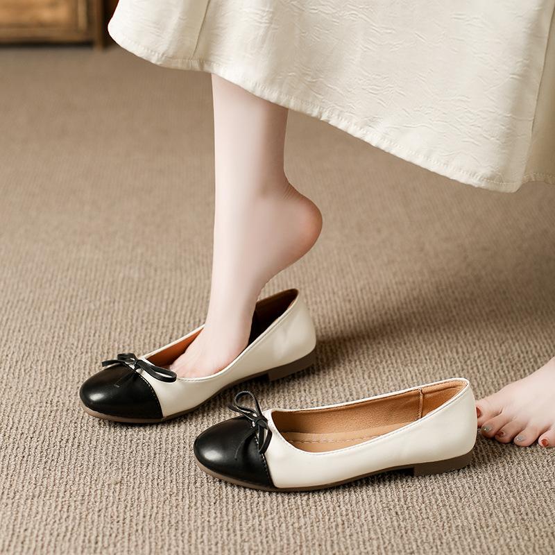 Four Seasons Versatile Bow Ballet Shoes Color Matching Round Head French Retro Classic Wind Light and Comfortable Fashion Shoes
