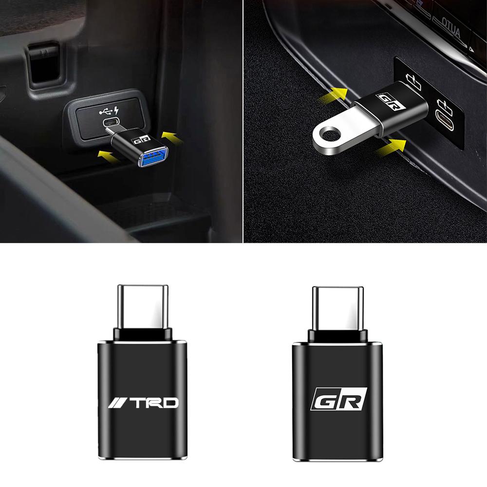 1Pcs USB To Type-C OTG Adapter USB Female Converter Phone Charger For Toyota Yaris Prius Fortuner CHR Auris Verso TRD Corolla