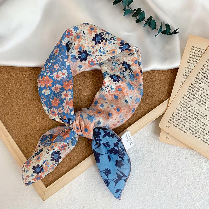Cotton square scarf, silk scarf, high-end new small shawl, neck protector, small scarf, multi-purpose floral headscarf, headband, hair tie