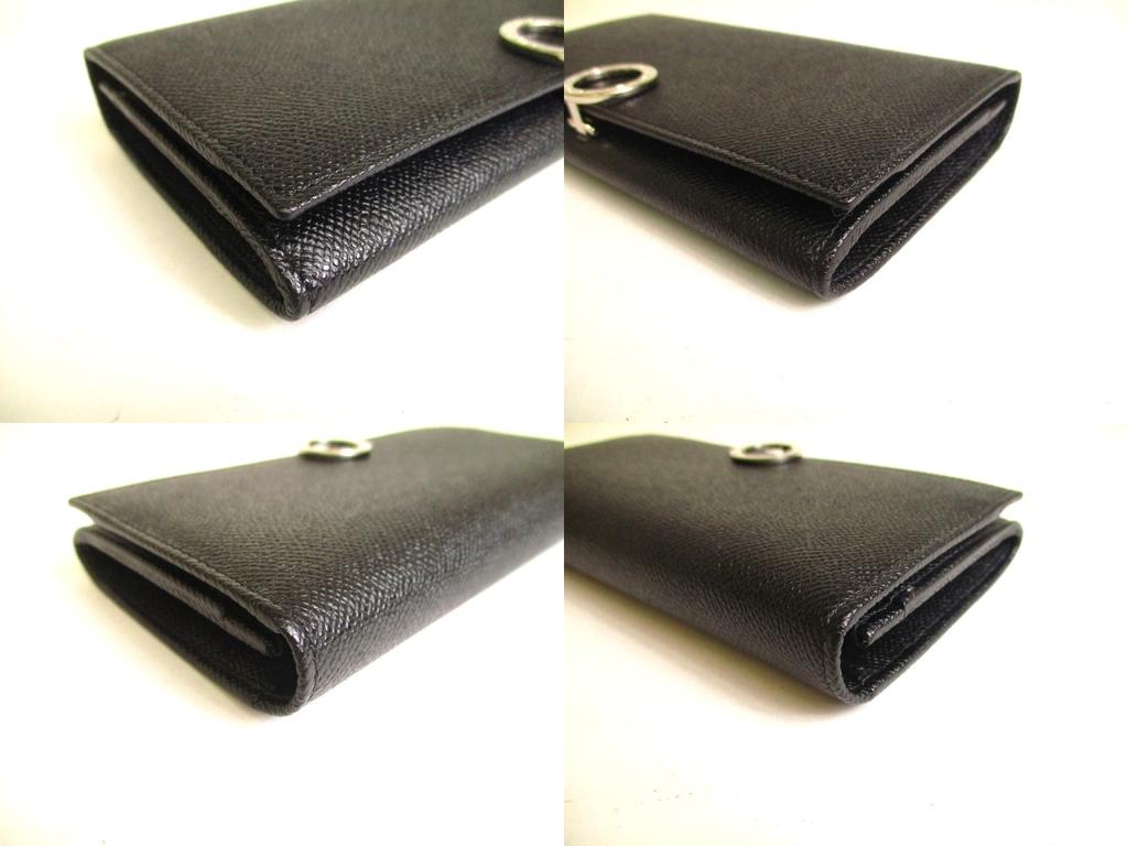 Authentic BVLGARI Black Leather Logo Clip Flap Long Wallet #a223  Refurbished