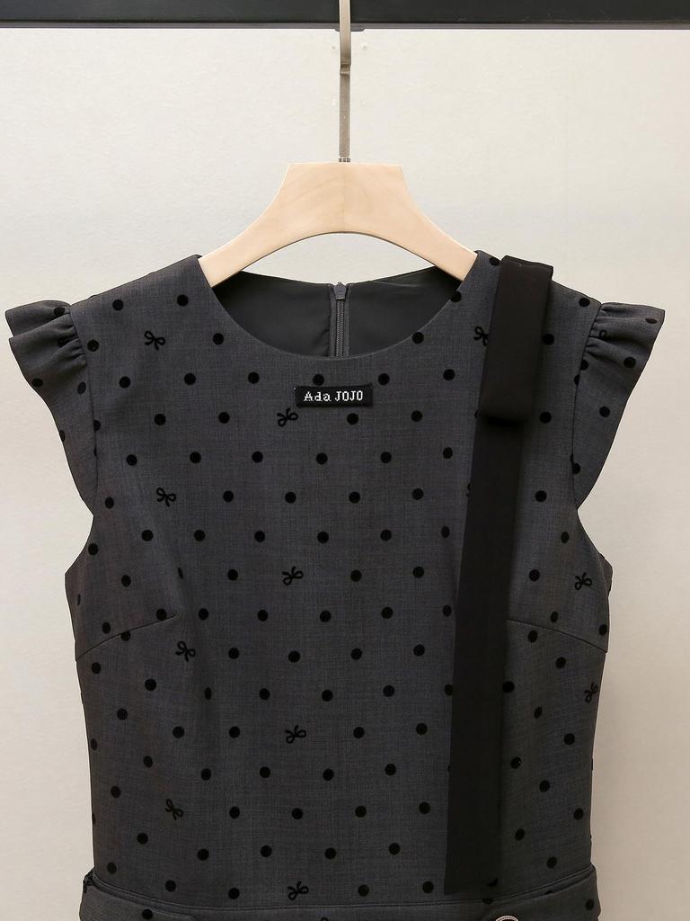 High-End Women's Autumn Polka Dot Dress with Ruffle Sleeves and Bow