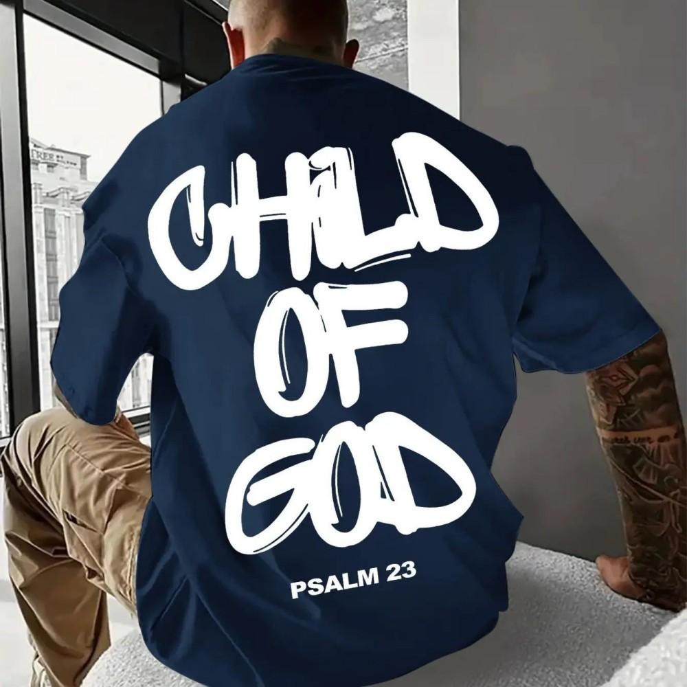 Fashionable mens breathable round neck Tshirt religious comfort Psalms 23 pattern printed outdoor activity casual top